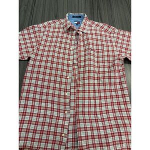 Tommy Hilfiger Men's M Red Plaid Short Sleeve Button Down Shirt 100% Cotton